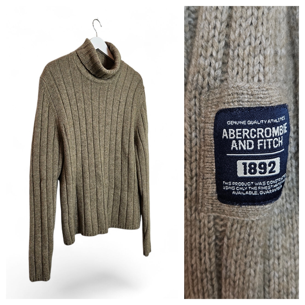 Vintage Abercrombie & Fitch Sweater XXL Muscle Lambswool Ribbed Turtleneck Tan